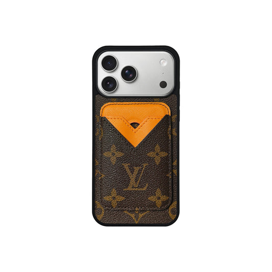 SET MAGSAFE CARDHOLDER LV MONOGRAM BROWN WITH ORANGE